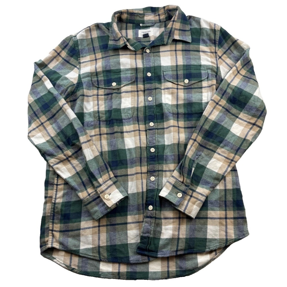 American Eagle Shirt Mens Large Green Plaid Flannel Super Soft Button Up Casual